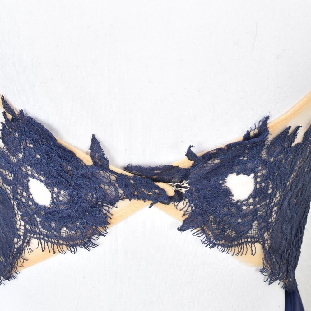 Sherri Hill 5207 Navy Blue Lace Illusion Open Back Gown - 12 - Picture 6 of 14